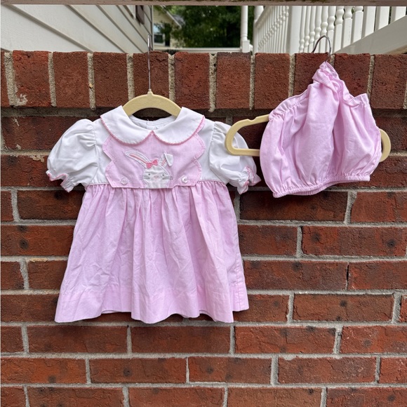 Petit Ami Pink Dress with Removeable Easter Bunny Bib Dog Size 6 Months Baby - Picture 5 of 5